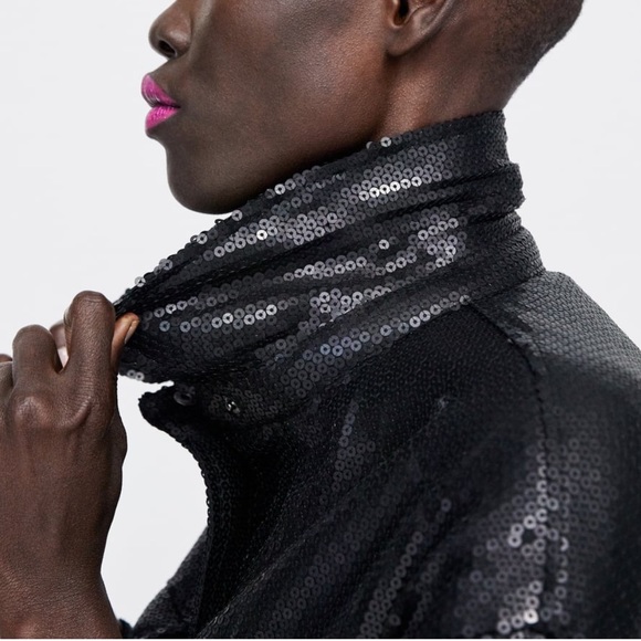 ZARA black sequins puffer jacket , made of recycled water bottles - Picture 5 of 8